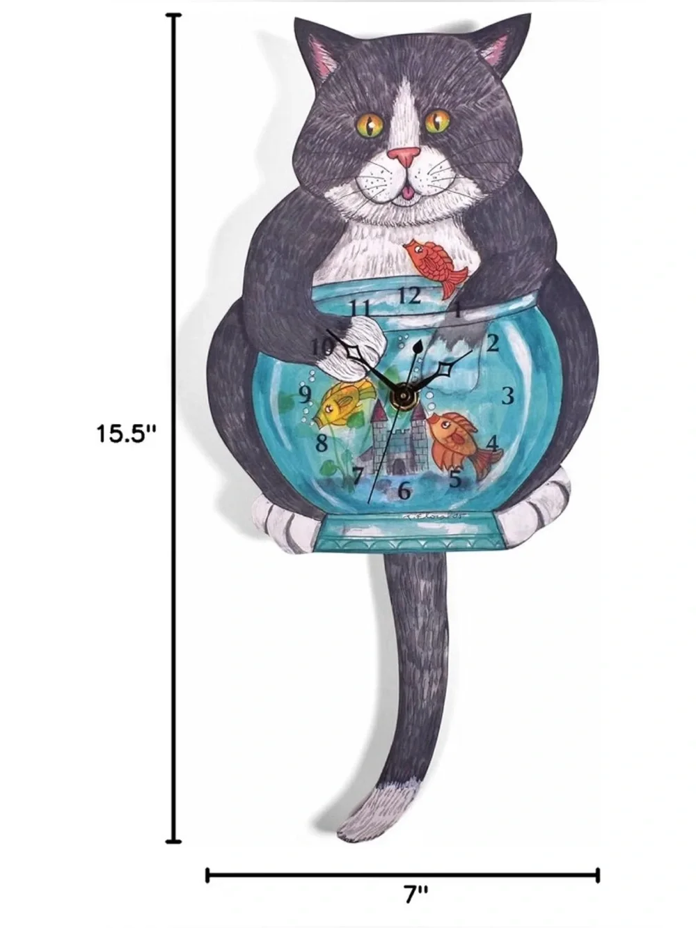 Cat with Fish Pendulum Wall Clock